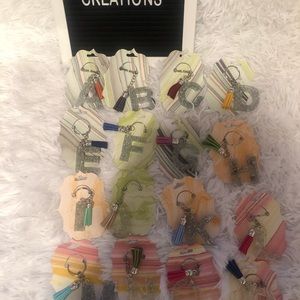 Alphabet letters keyring with silver flakes